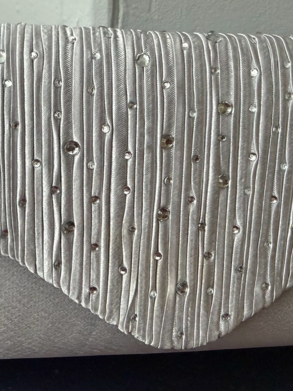 Embellished Satin Clutch with Crystal Studs